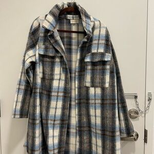 MELLODAY Blue and Brown Plaid Teddy Jacket
